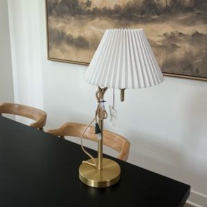 22" Pleated Shade Metal Arch Table Lamp Brass/Cream - Hearth & Hand